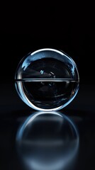 a glass sphere, on a black background, sci fy, cinematic, dramatic, advertising style, canon