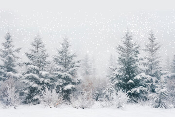 Snow-covered trees with text area
