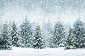 Snow-covered trees with text area