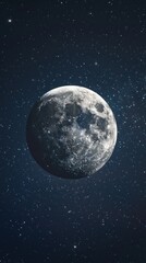realistic photograph of space. close photo of moon. moon is located on the bottom part of the photo. stars are on the background