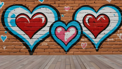 Heart painting on brick wall. Graffiti style