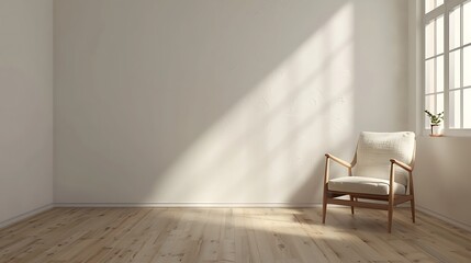 White empty wall mockup in a living room interior with an armchair and wooden floor,