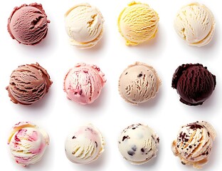 a grid of different ice cream flavors, each with isolated white background