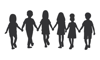 Silhouettes of Children Holding Hands
