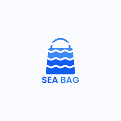 Combination logo of shopping bag and ocean. Suitable for online shop businesses, travel and bag manufacturers.