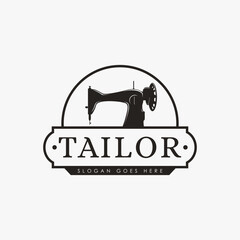 Vintage badge emblem Tailor Sewing Machine logo vector on white background