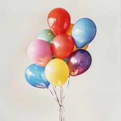 A bouquet of colorful balloons on a white background