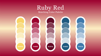 Set of Ruby Red Color Palette Combination in RGB Hex. Ruby red is a beautiful and dramatic color that can be used to create a variety of moods. Matching color palette guide swatch catalog collection.