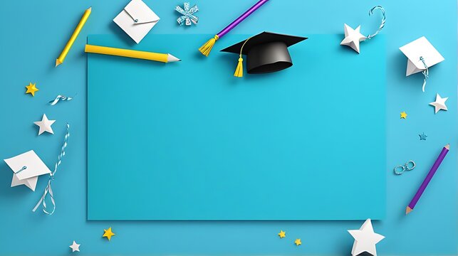 graduation party invitation template with festive background, blank space for text, Graduation cap, mock-up design