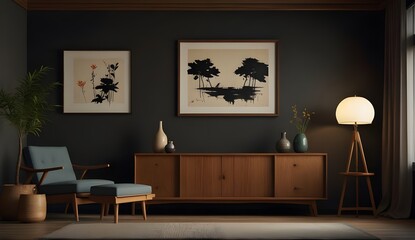 Japanese modern home interior design. Modern wooden living room design. Genetred with ai. 