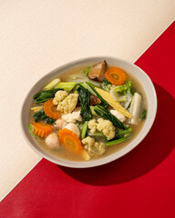 Capcai or capcay is the name of a typical Chinese-Indonesian dish in the form of many kinds of vegetables cooked by boiling or stir-frying.