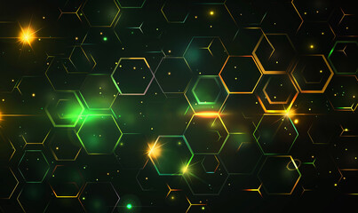 "Emerald Matrix: Vibrant Green Hexagon Wallpaper For Digital Interfaces, Enhancing Interfaces With A Vibrant Theme."