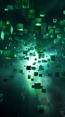 Fototapeta premium Floating glowing green cube