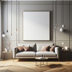 living room with a template mockup poster empty white and With Couch And Picture Frame image art harmony lively.