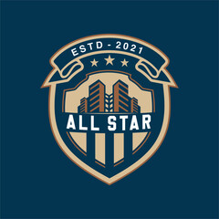 Obraz premium Vintage badge emblem Football soccer sport team club league logo with shield and ball concept icon vector