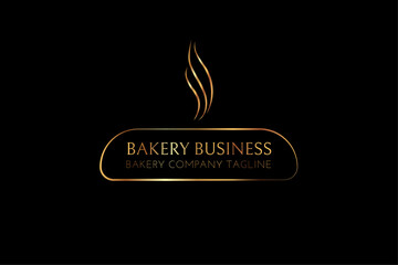 Gold Modern Minimal Bakery Logo with Bread Loaf Illustration