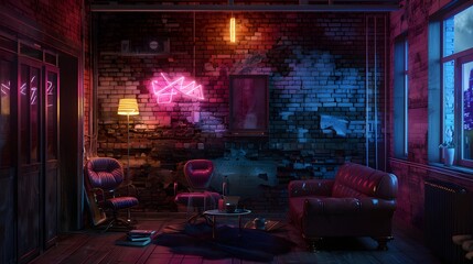 brick wall with neon light