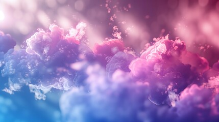 A colorful cloud filled with pink and purple hues. The sky is a mix of blue and purple, creating a dreamy and whimsical atmosphere