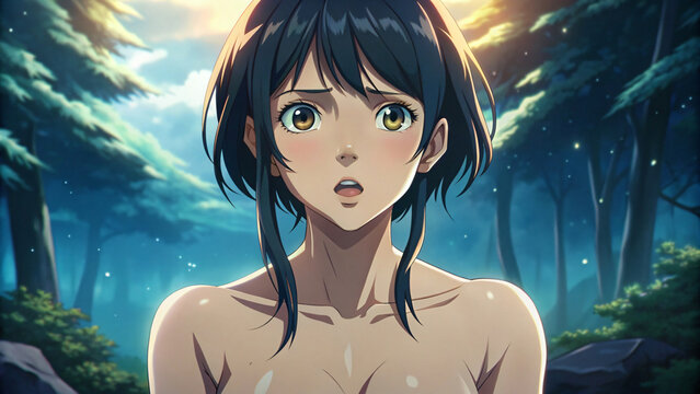 Naked Anime Woman In A Forest