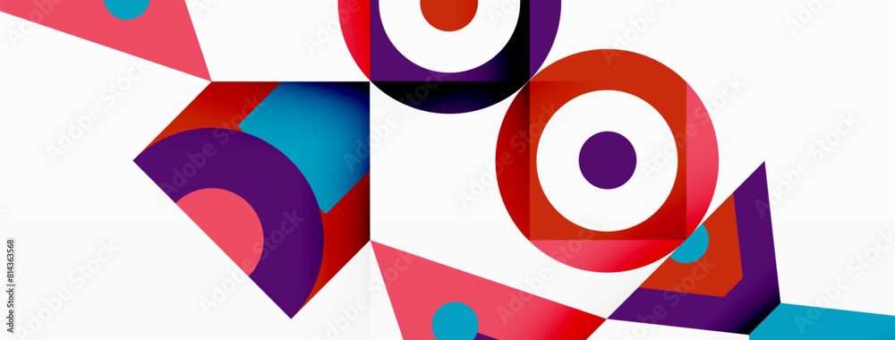 Aufkleber A vibrant textile design featuring rectangles and circles in magenta and electric blue, creating a modern geometric pattern on a white background