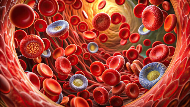 A detailed diagram showing the structure of red blood cells