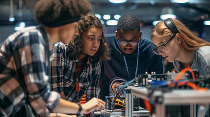  Kids engaged in robot building at school