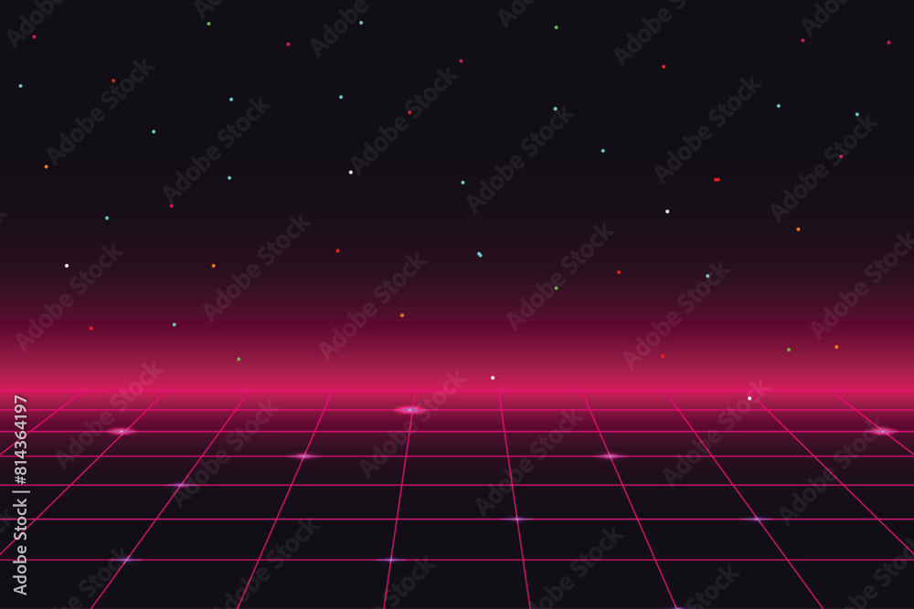 Leinwandbilder Pixel art background.8 bit game. retro game. for game assets in vector illustrations. Retro Futurism Sci-Fi Background. glowing neon grid. and stars from vintage arcade comp