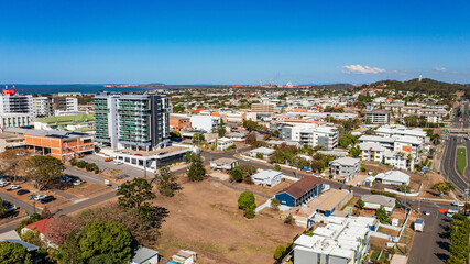 aerial view of Gladstone CBD looking towards QAL, Queensland