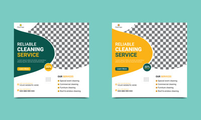 Reliable Cleaning service social media post square banner design and web banner design template.
