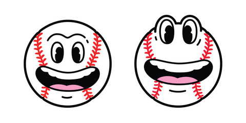 baseball vector face smile icon cartoon character doodle ball logo softball sport symbol illustration clip art design