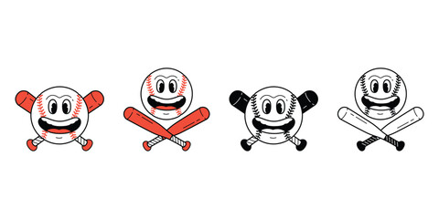 baseball vector face smile icon cartoon logo character doodle ball baseball bat softball sport symbol illustration clip art design