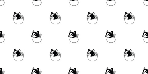 dog seamless pattern french bulldog coffee cup puppy vector hot tea pet toy doodle cartoon tile background gift wrapping paper repeat wallpaper scarf isolated illustration design