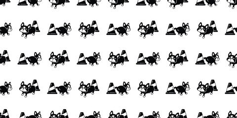 dog seamless pattern french bulldog traffic cone vector cartoon puppy pet doodle tile background repeat wallpaper gift wrapping paper illustration scarf isolated design