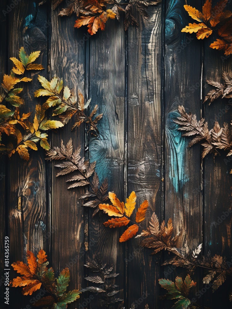 Canvas Prints autumn leaves on wooden background