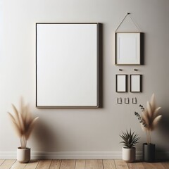 A picture frame and plants on a wall image photo lively has illustrative meaning.