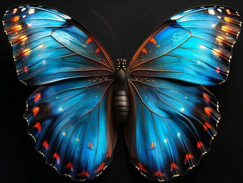 closeup blue butterfly orange spots wings profile lucid computers holograms software transformation portrait flying giant animals lepra resplendent