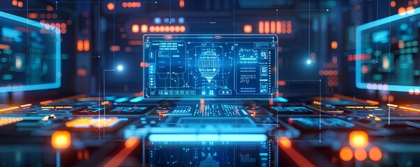 Data breach analysis flat design top view crisis management center theme 3D render Analogous Color Scheme