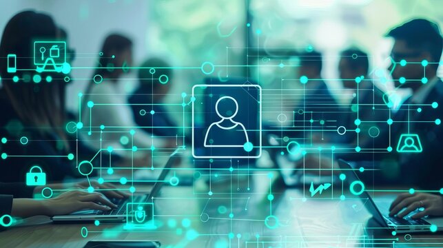 Digital rights activists resolving conflicts in a secure online forum, vibrant discussion threads, cyberstyle, digital