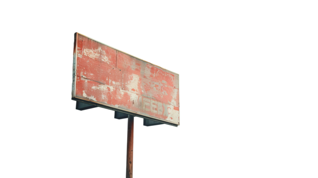 blank big sign board on beautiful blue sky. Transparent, isolated on white.