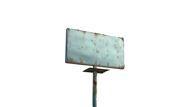 blank big sign board on beautiful blue sky. Transparent, isolated on white.
