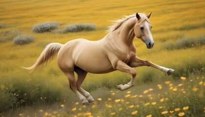 Obraz na płótnie Canvas Create an image of a golden horse prancing through upscaled_5