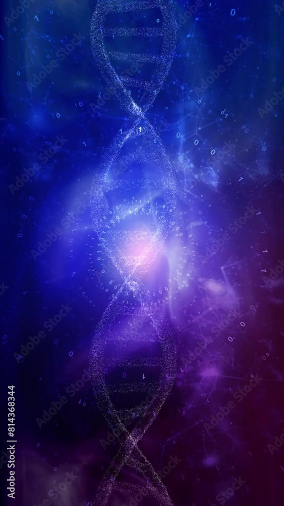 Wall mural concept dark blue red science vertical background with 3d dna chain rotation.