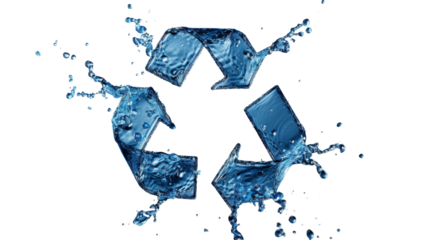 A recycling symbol made out of water droplets, emphasizing the importance of conserving this precious resource, Isolated on white background.