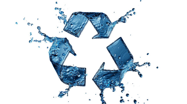 A recycling symbol made out of water droplets, emphasizing the importance of conserving this precious resource, Isolated on white background.