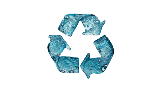 A recycling symbol made out of water droplets, emphasizing the importance of conserving this precious resource, Isolated on white background.