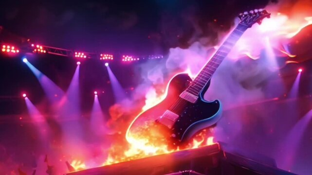 Electric Guitar on Fire: Fiery Display Symbolizing Metal Music