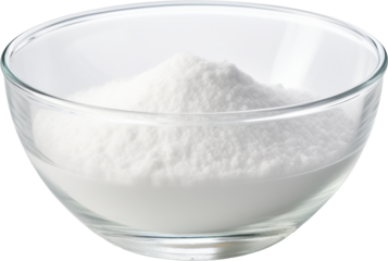 glass bowl of white powder isolated on white or transparent background,transparency 