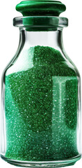 bottle of green glitter powder isolated on white or transparent background,transparency 