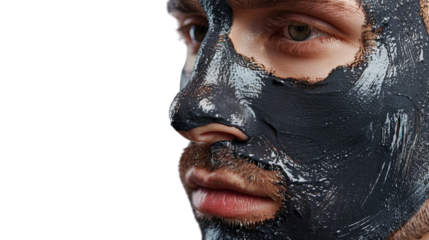 a man using a charcoal face mask to deep cleanse his pores, Isolated on a white background