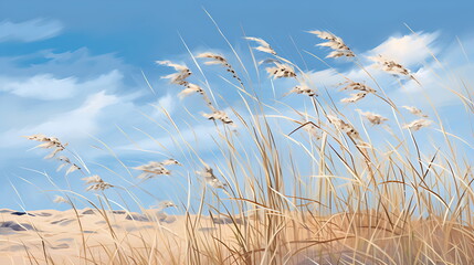 Obraz premium a painting of several grasses and sand dunes, generative ai